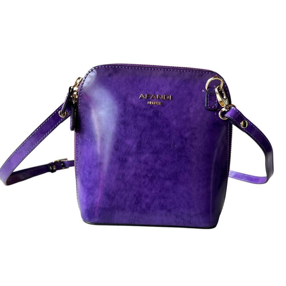 AFANDI Firenze Genuine Italian Leather Deep Purple‎ Shoulder Bag Crossbody Purse